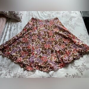 Vintage Y2K Cotton Floral Sequin Embellished Midi Skirt 12 Fairycore Whimsical